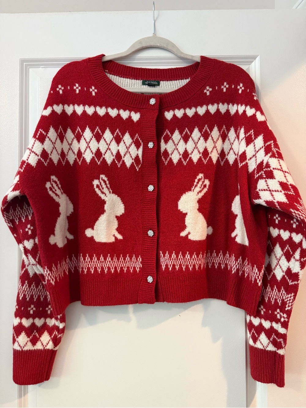 Target Red & White Bunny Argyle Cardigan Sweater